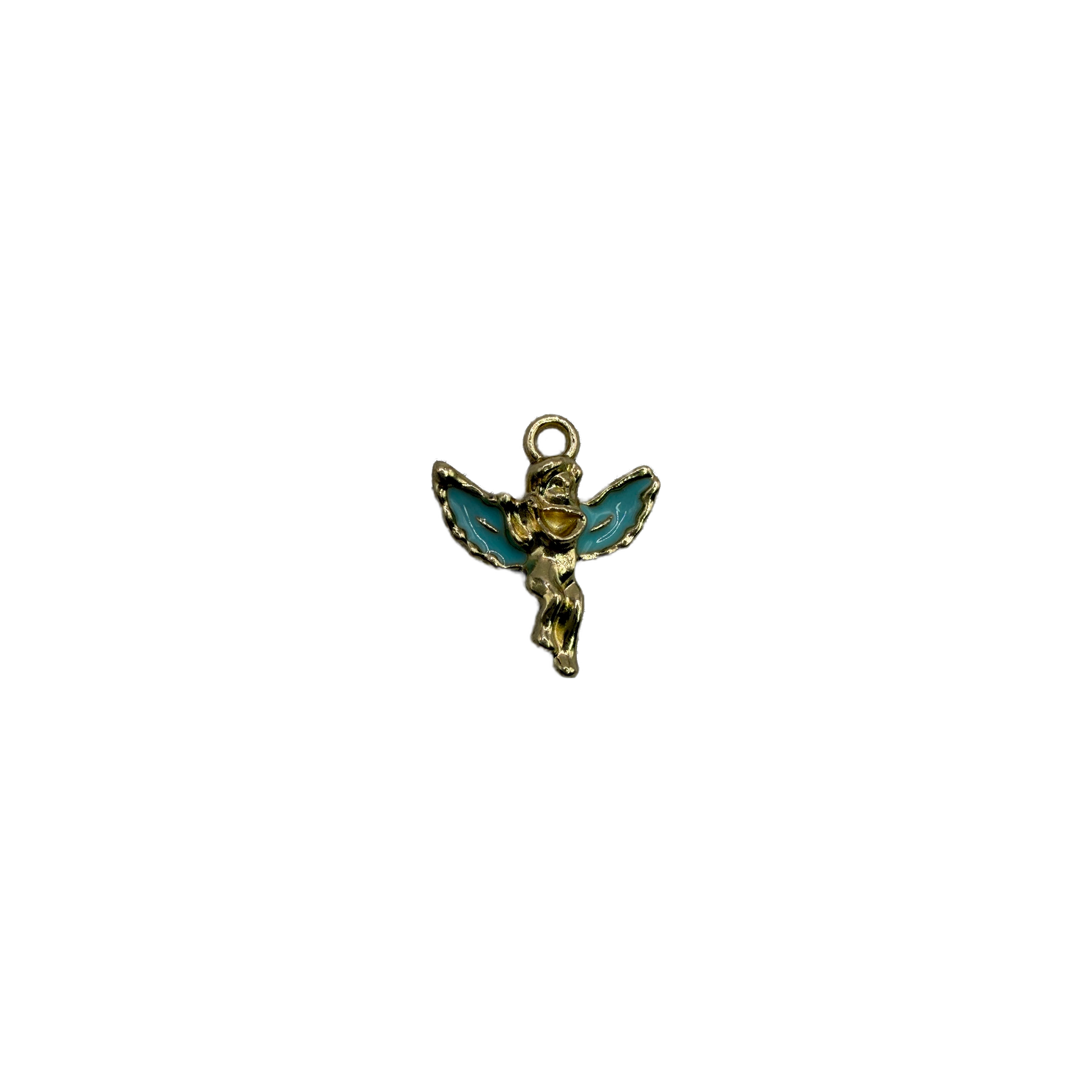 Gold fairy with glossy blue enamel wings