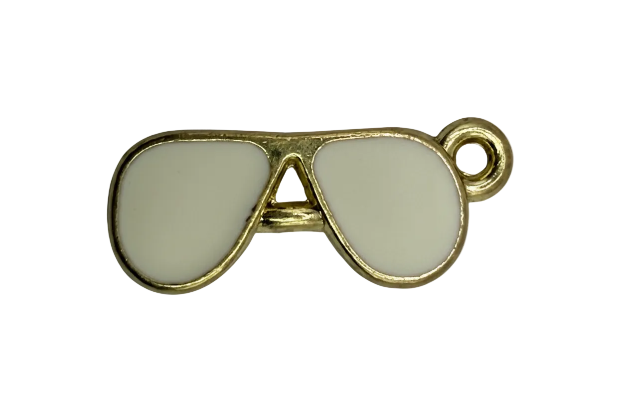 Gold musical note charm with glossy white enamel inlay