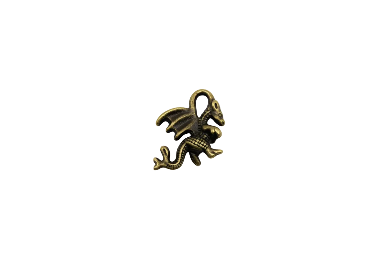 Antiqued gold winged dragon with curled tail