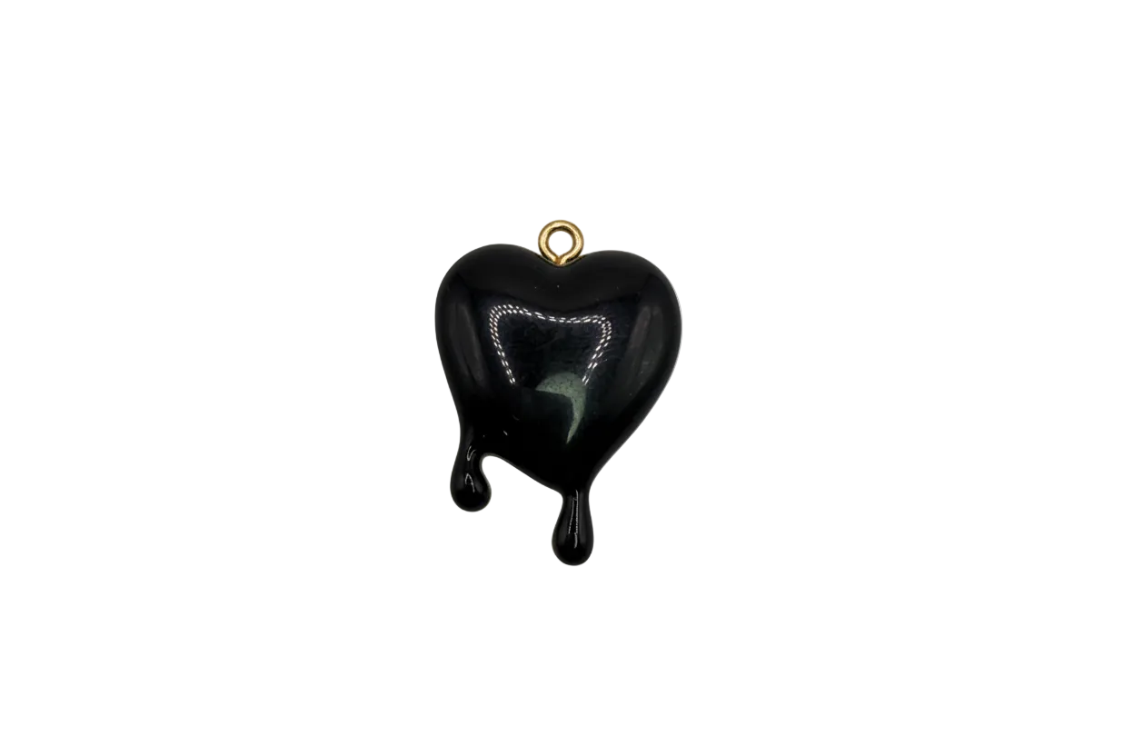 Black dripping heart pendant with gold detail