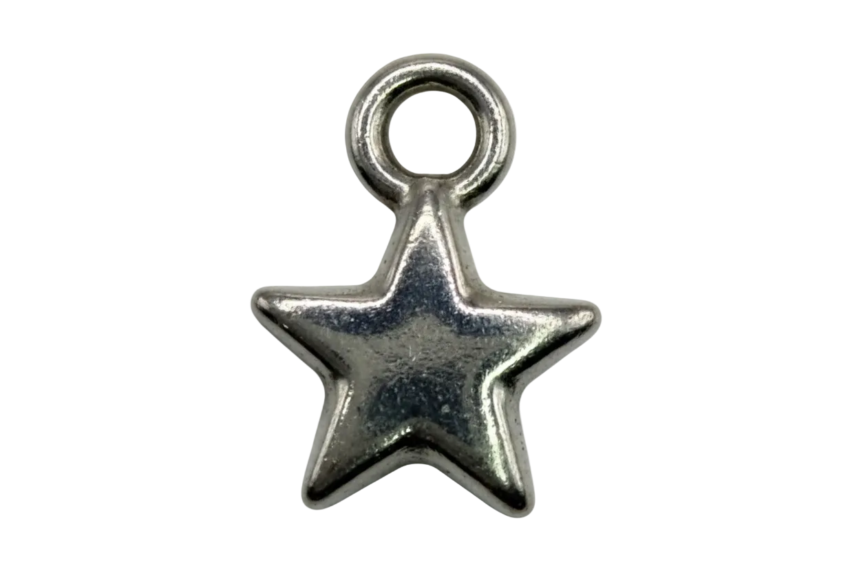 Polished silver puffy five-point star charm with smooth rounded edges