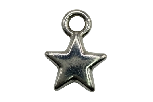 Polished silver puffy five-point star charm with smooth rounded edges