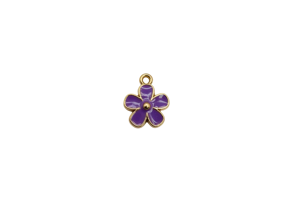 Purple five-petal flower with gold outline and domed center