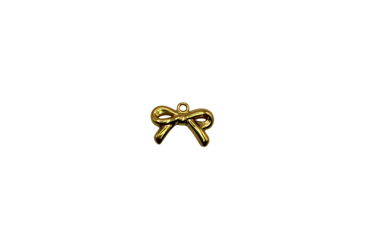 Glossy gold bow ribbon charm with rounded loops