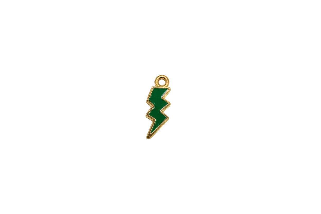 Emerald green lightning bolt with gold outline
