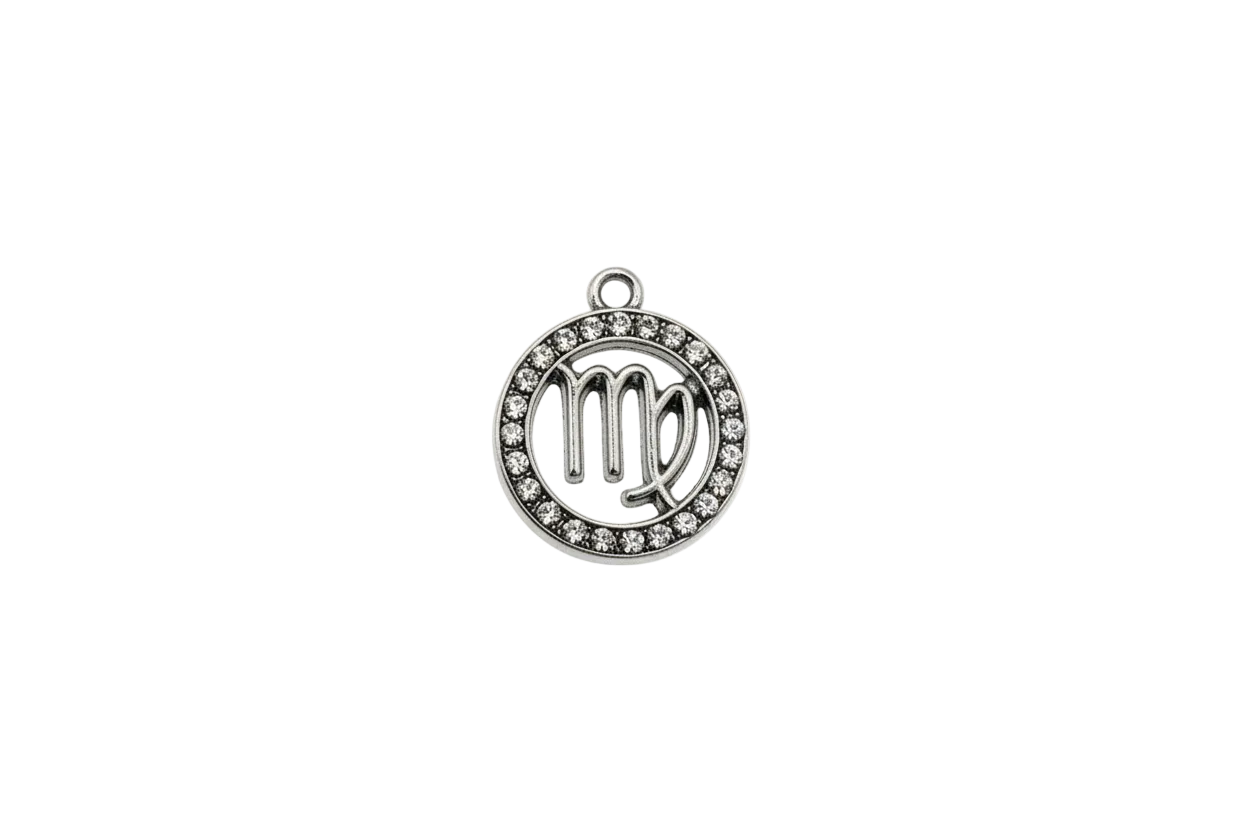 Virgo zodiac disc with clear crystal border