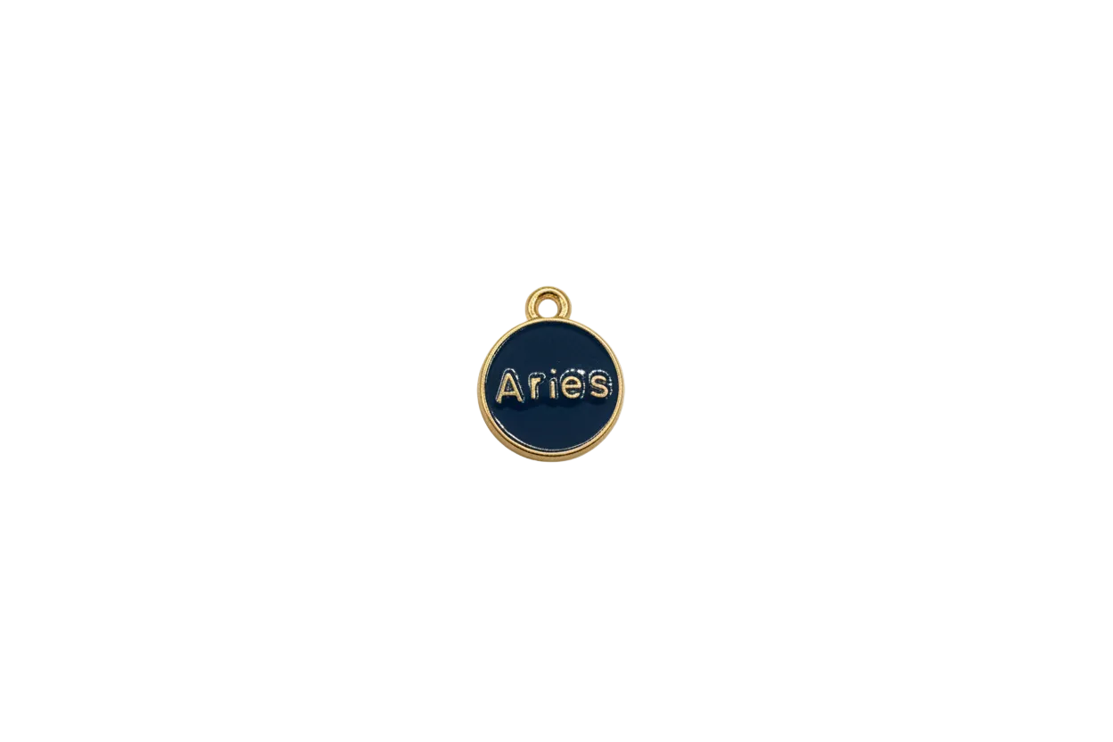 Navy Aries zodiac disk with raised gold lettering