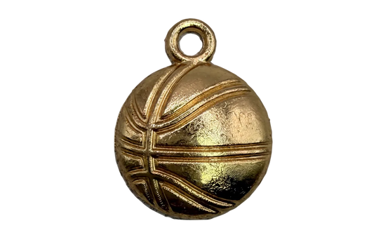 Textured gold basketball charm with raised channel lines and polished finish