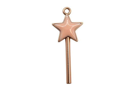 Blush pink star wand charm with glossy enamel and gold edging