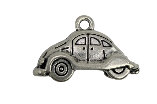 Antiqued silver vintage car silhouette with engraved window and wheel details