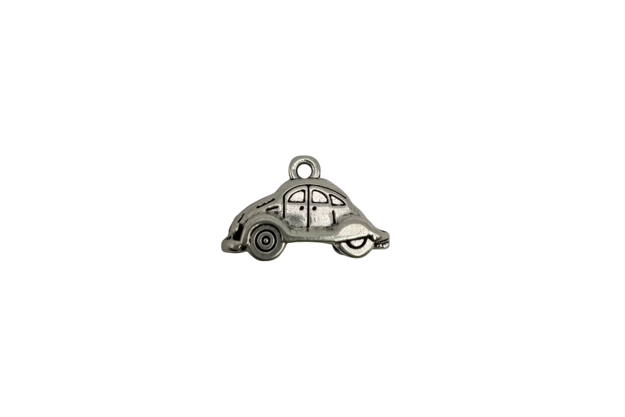 Antiqued silver vintage car silhouette with engraved details