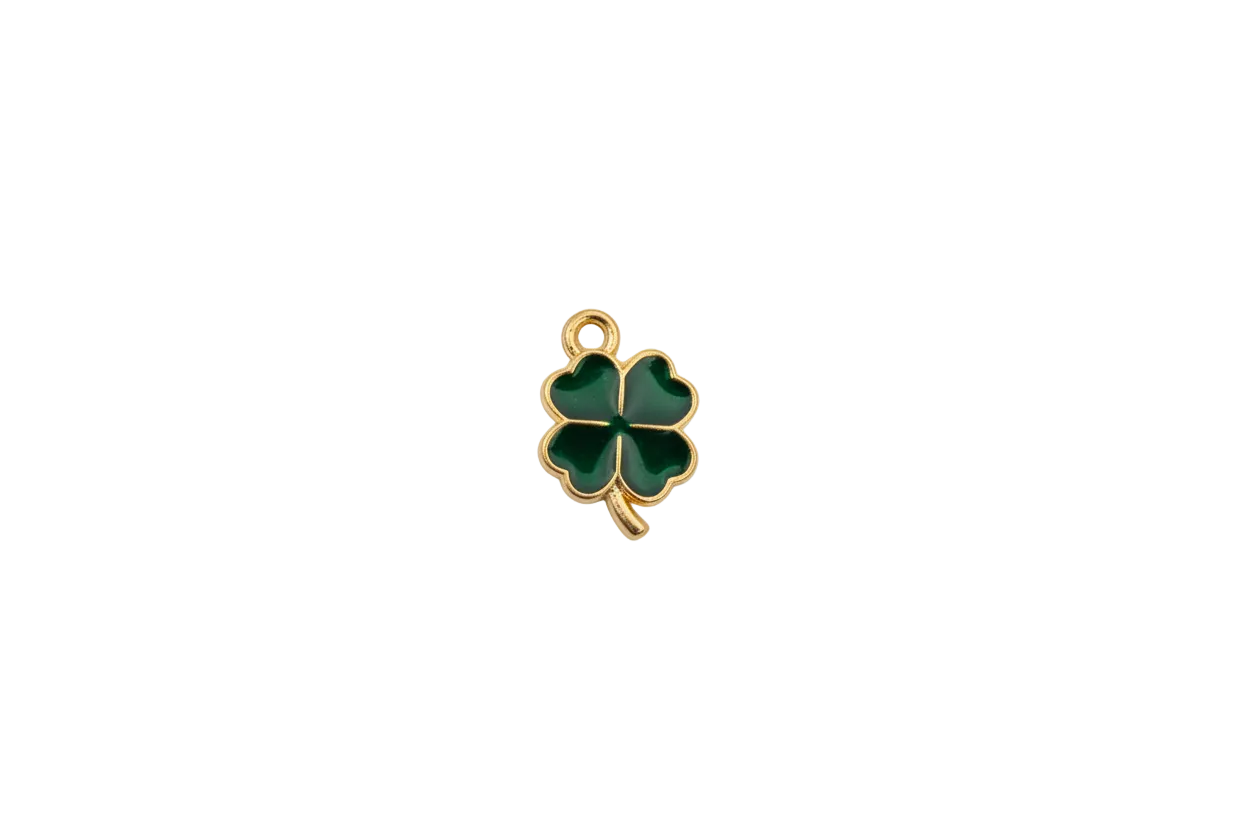 Dark green four-leaf clover with gold outline