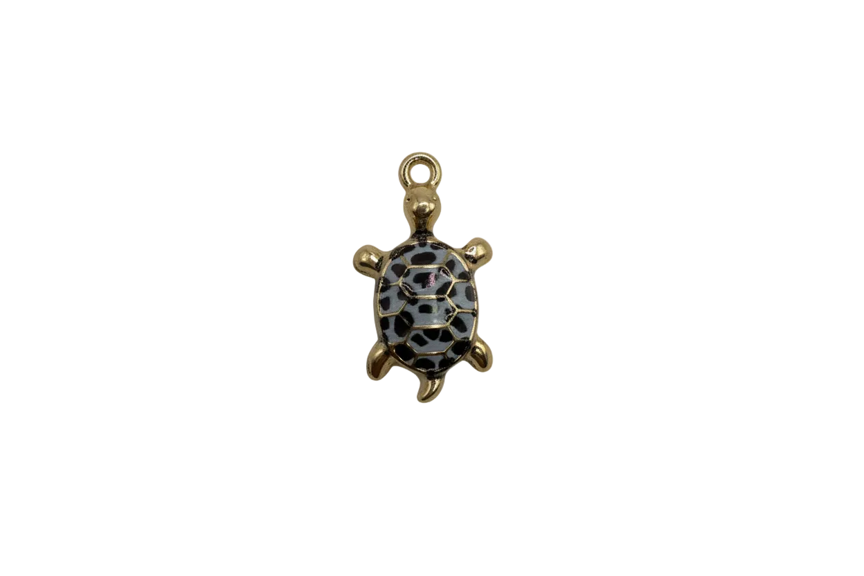 Gold turtle with slate-blue enamel shell and black spots
