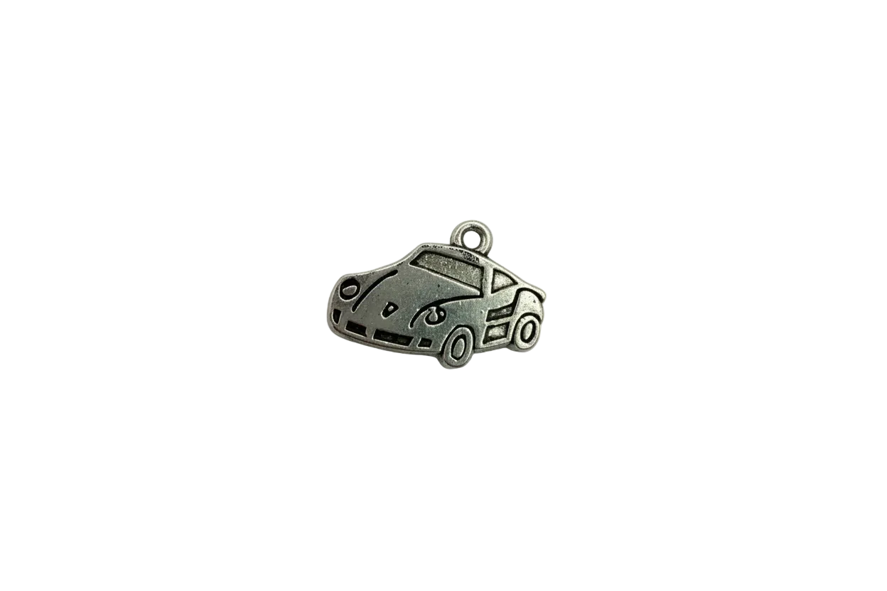 Antiqued silver camper van with engraved details