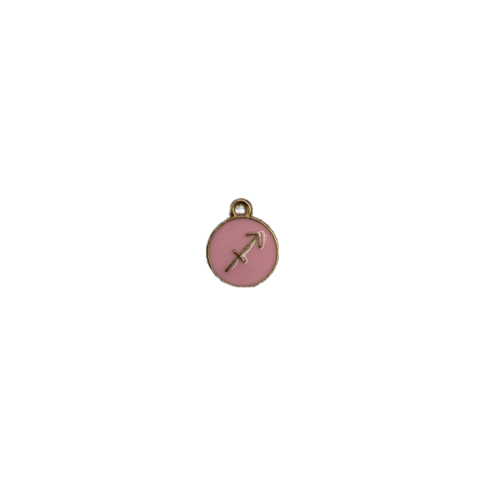 Pink enamel Sagittarius coin with raised gold arrow