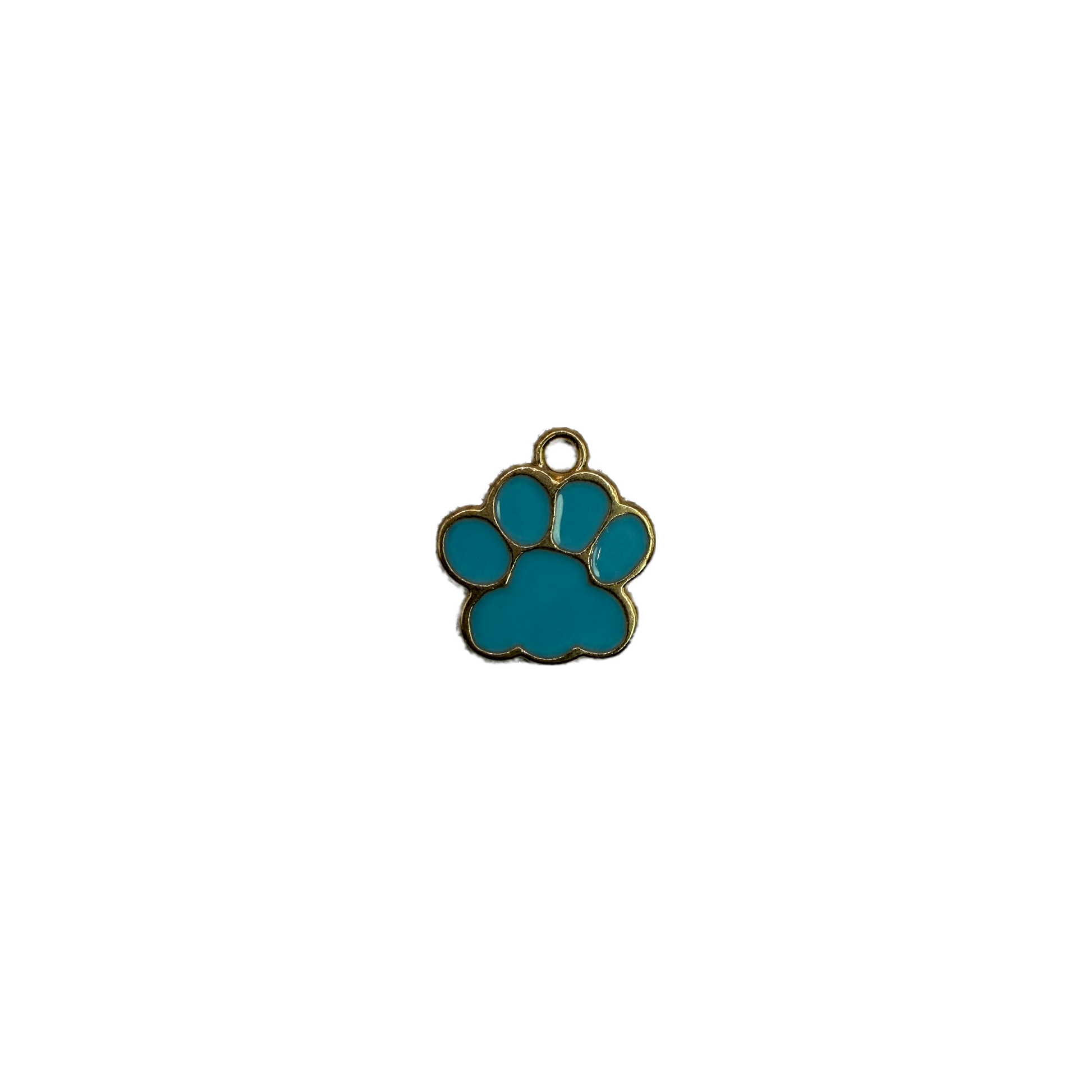 Teal paw print with gold outline