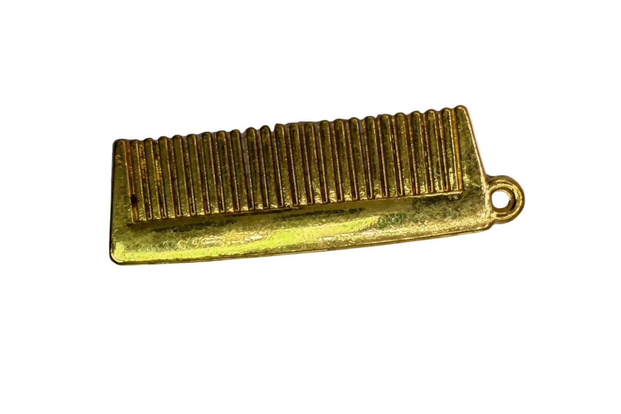Gold ribbed rectangular bar charm with a small clear gem accent