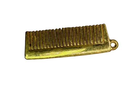 Gold ribbed rectangular bar charm with a small clear gem accent