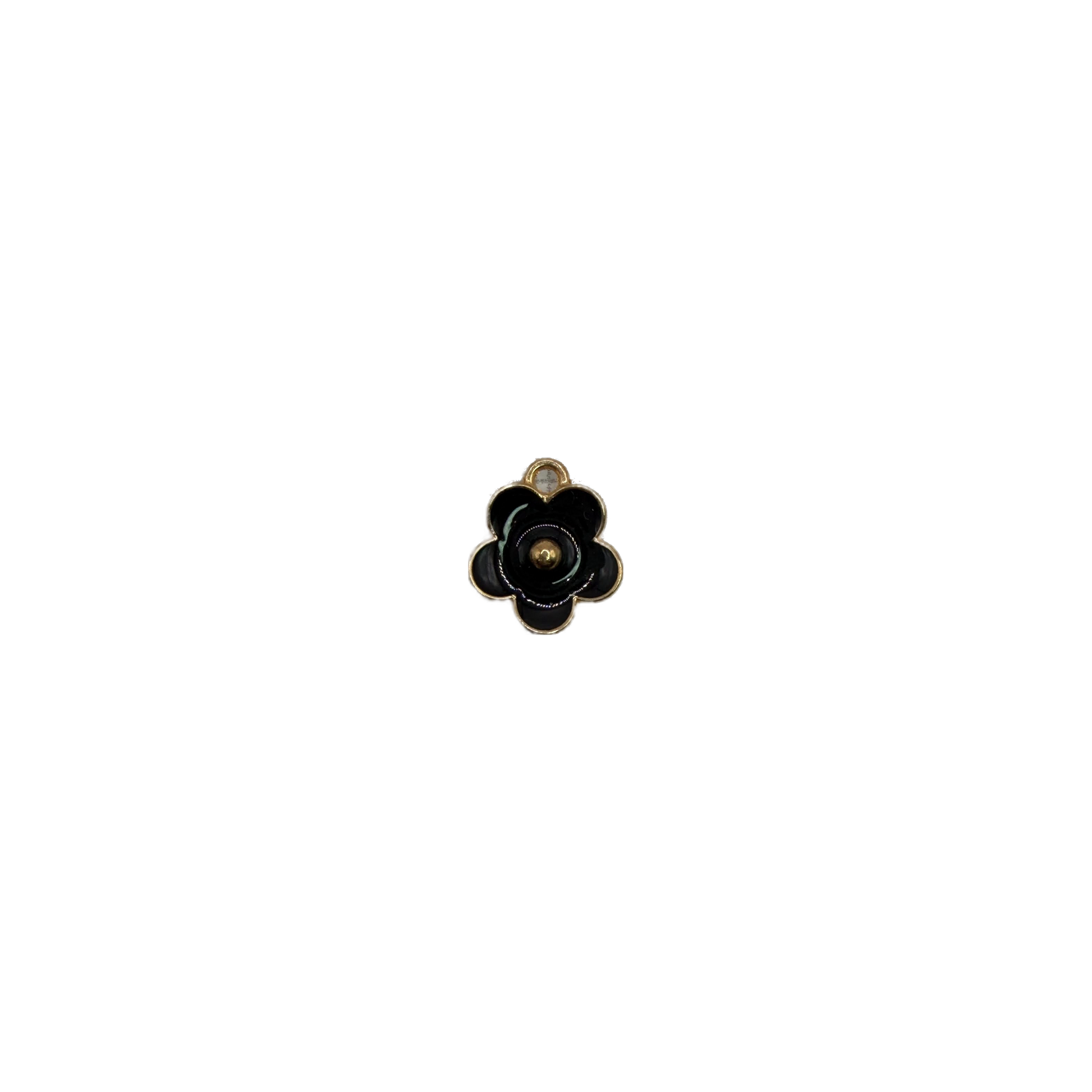 Black flower charm with gold outline and clear accent gem