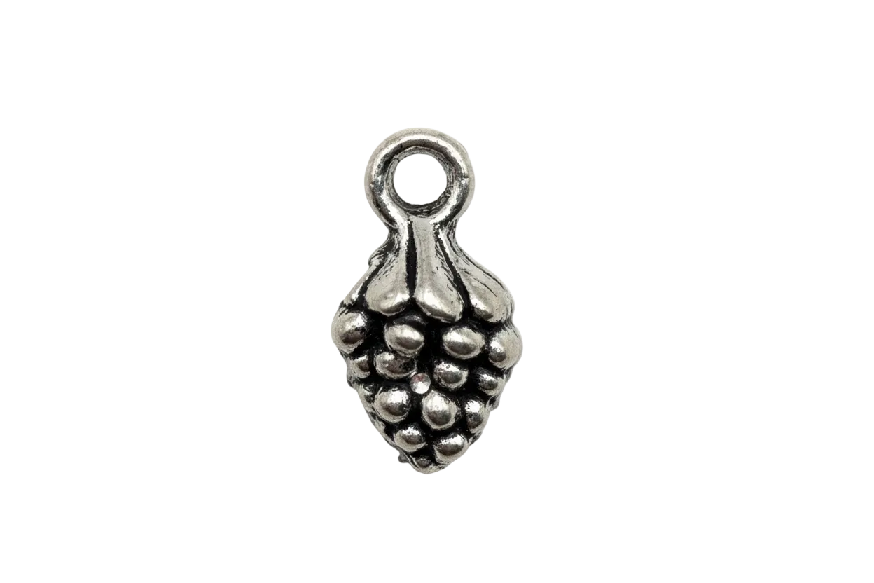 Antiqued silver pinecone with raised textured scales and oxidized details