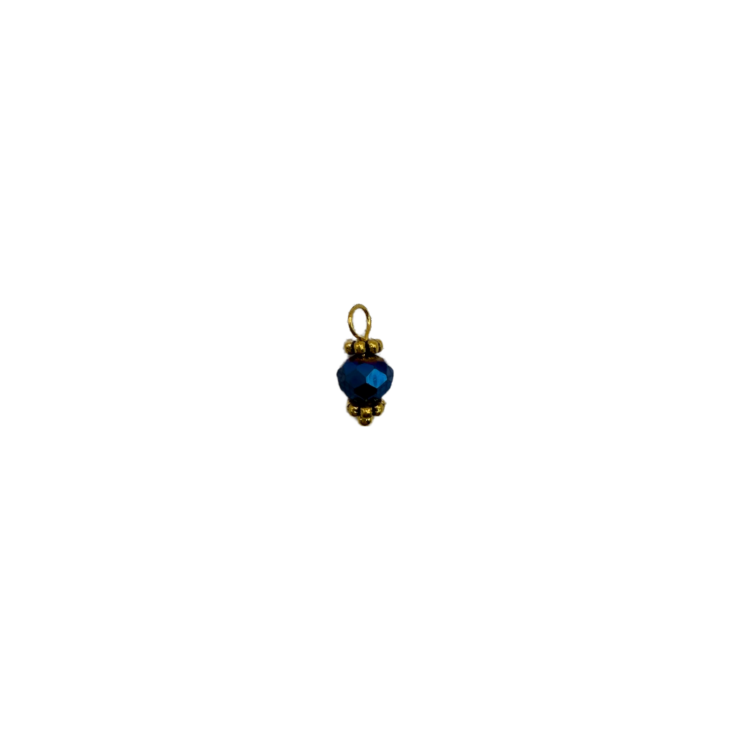 Faceted sapphire-blue bead gem with gold accents