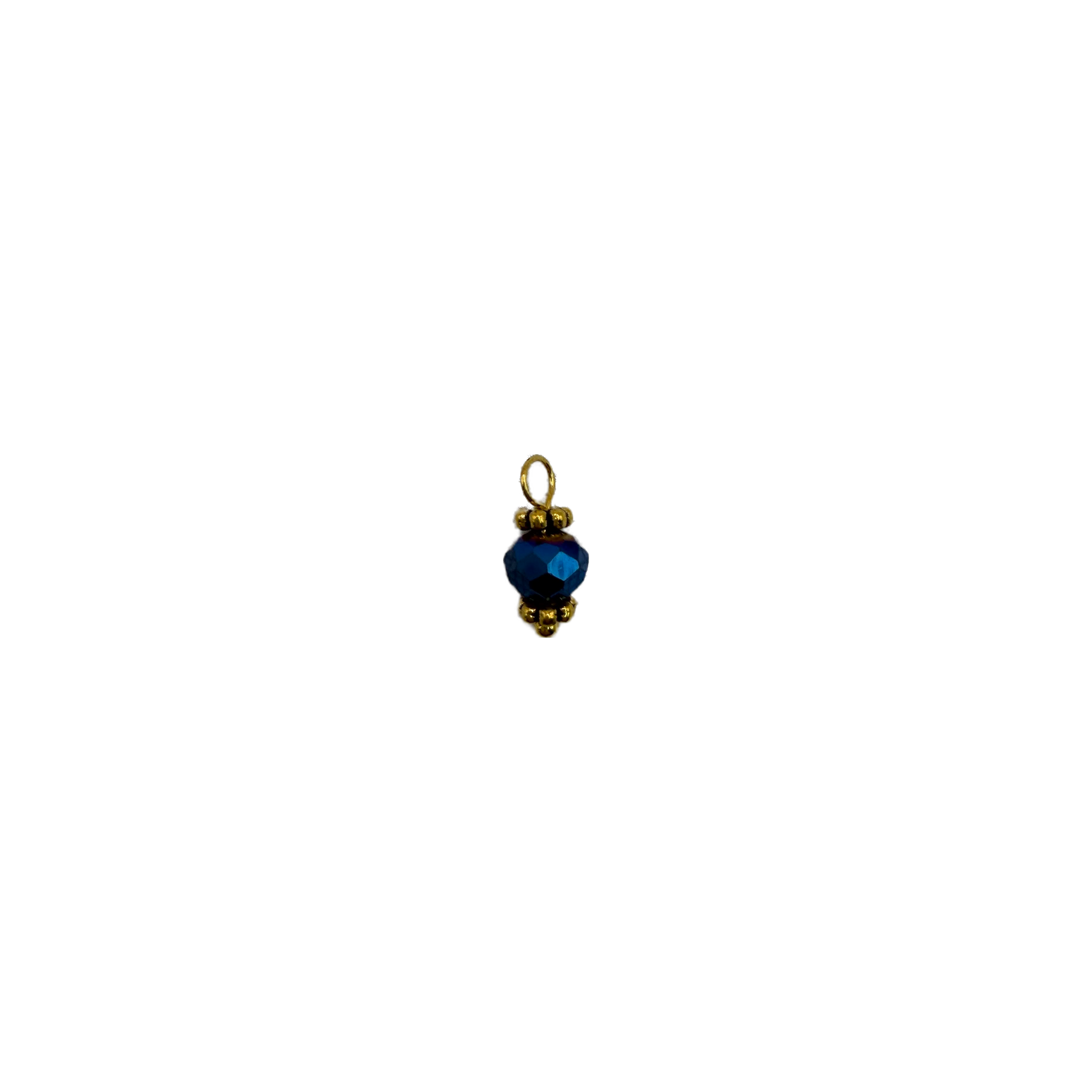 Faceted sapphire-blue bead gem with gold accents