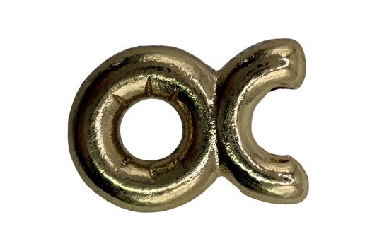 Polished gold OC initials charm with sunburst detail inside the O