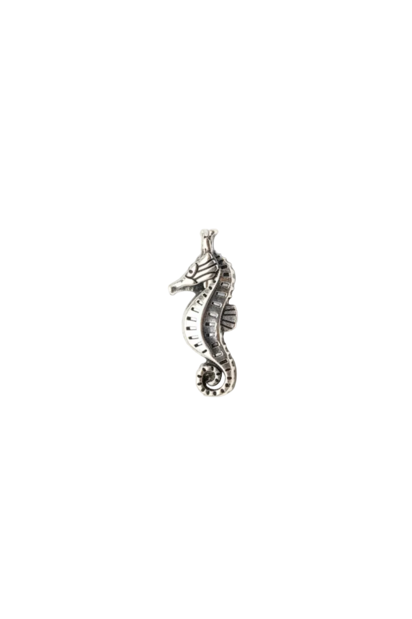 Oxidized silver seahorse with cutout detailing
