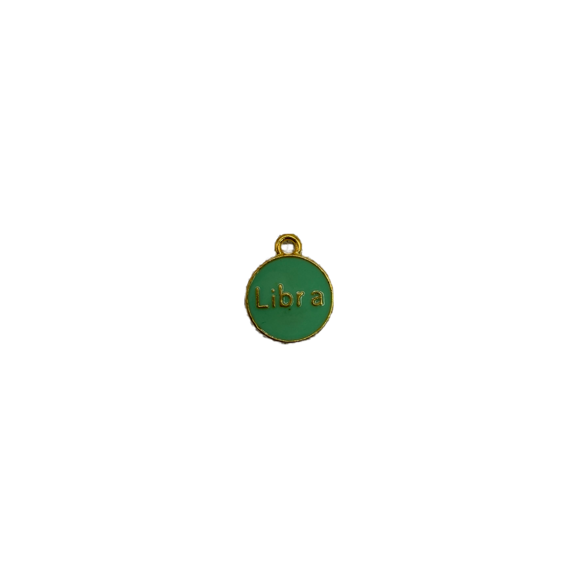 Green enamel Libra disc with raised gold lettering