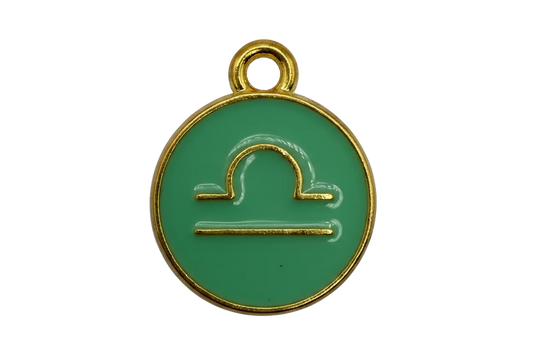 Glossy green enamel initial coin with raised gold letter P and gold rim