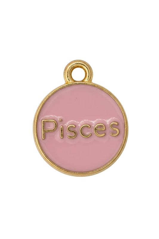 Blush pink enamel Pisces coin with raised gold lettering