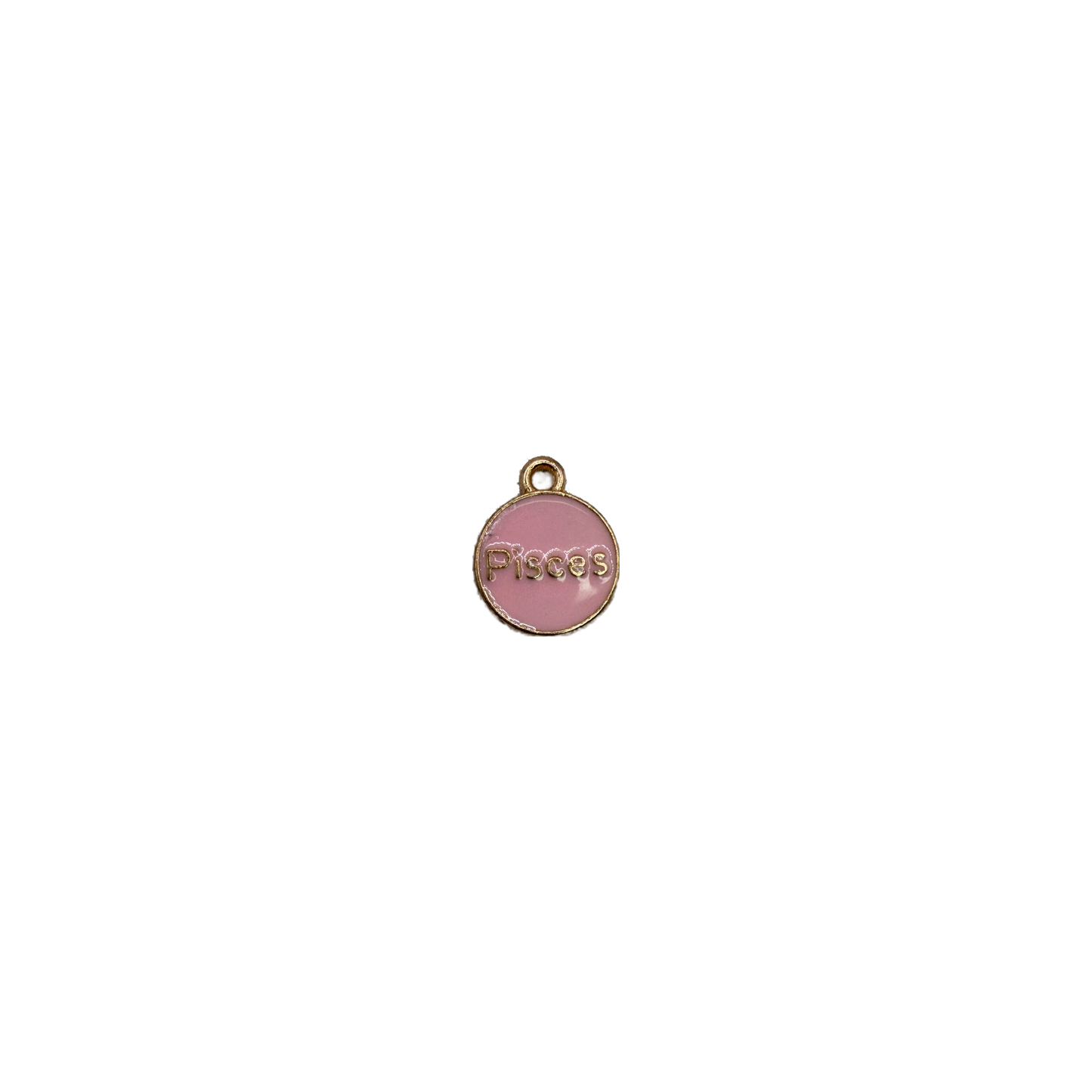 Pink enamel Pisces coin with gold lettering