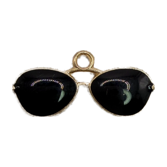 Black oval sunglasses charm with polished gold frame