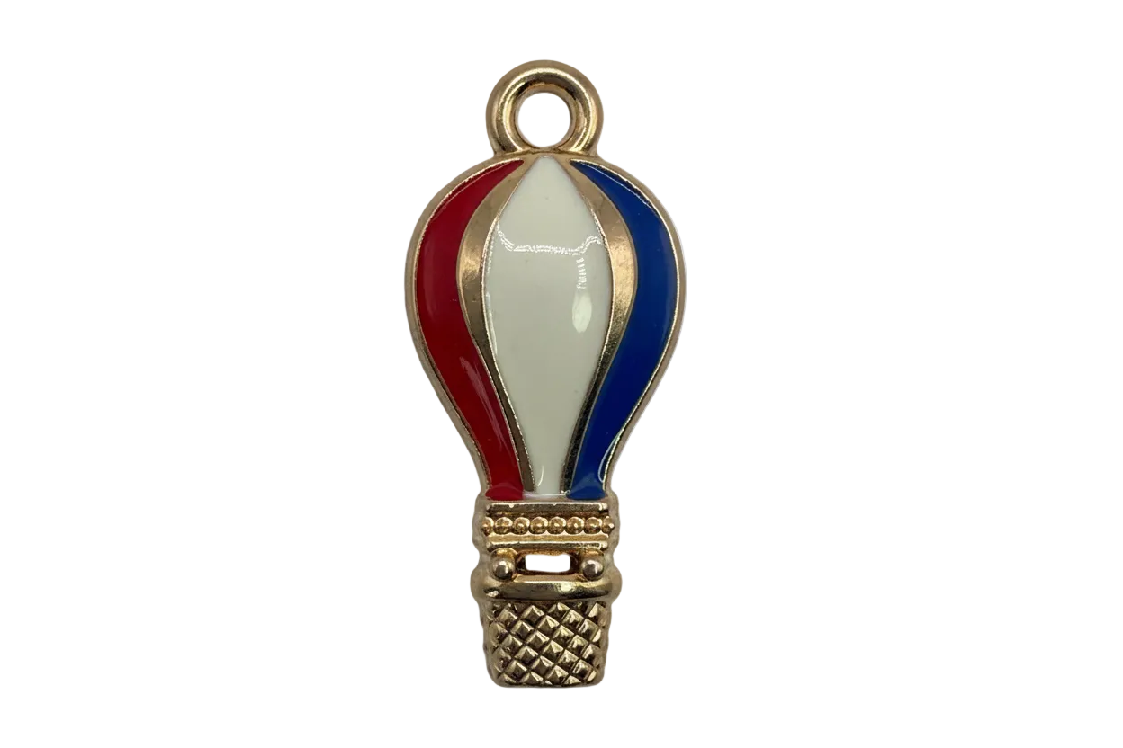Red, white, and blue enamel hot air balloon with polished gold outline