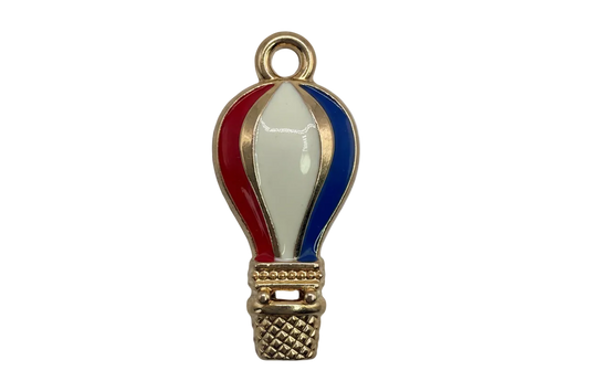 Red, white, and blue enamel hot air balloon with polished gold outline