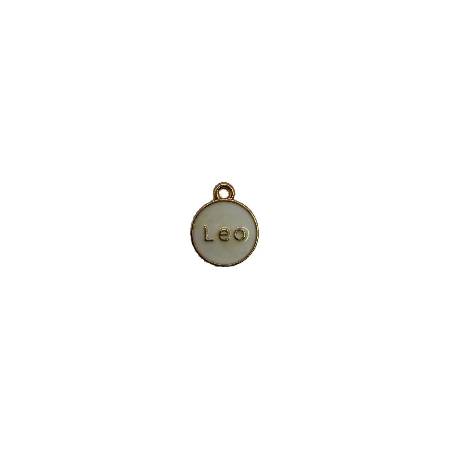 White enamel Leo disc with raised gold lettering