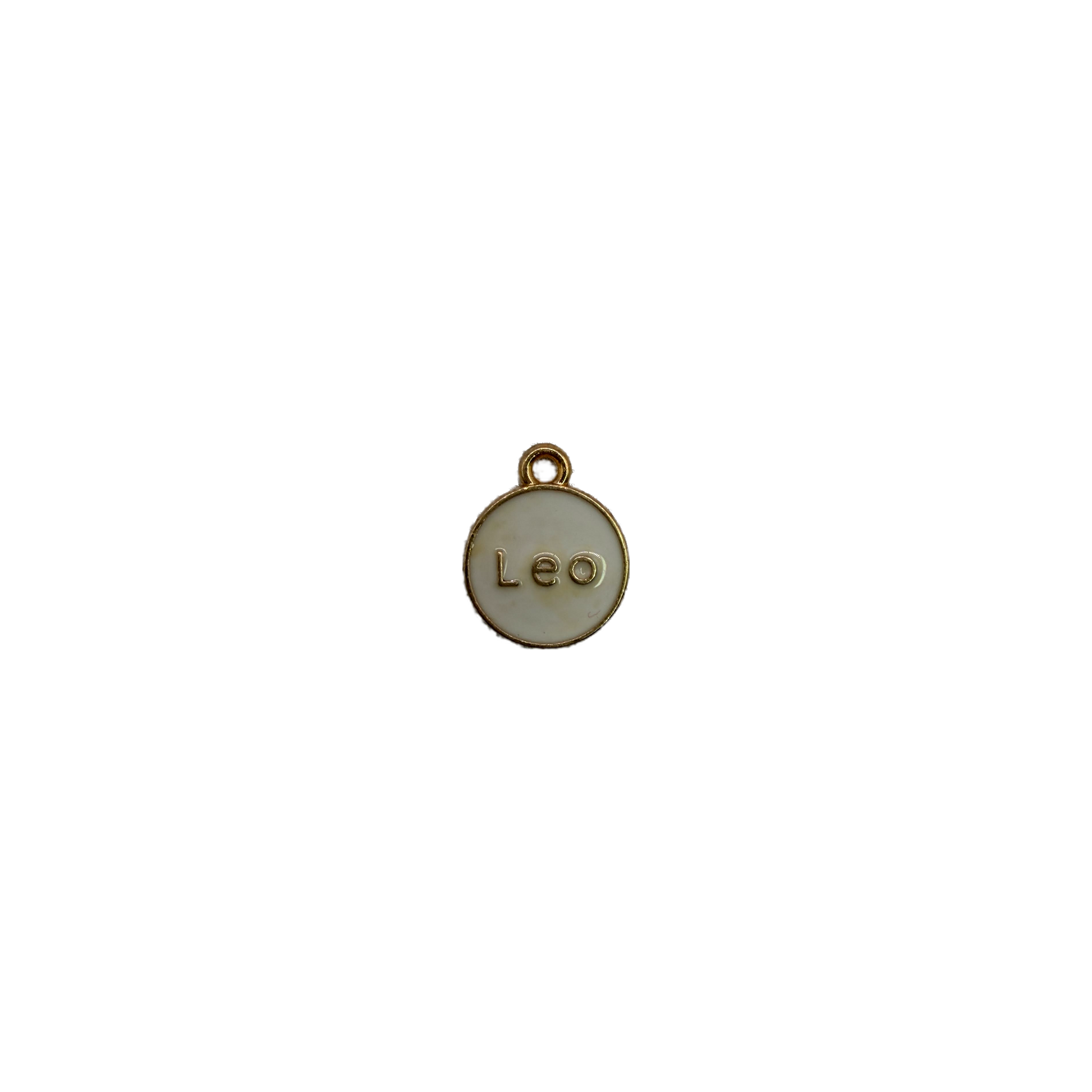 White enamel Leo disc with raised gold lettering