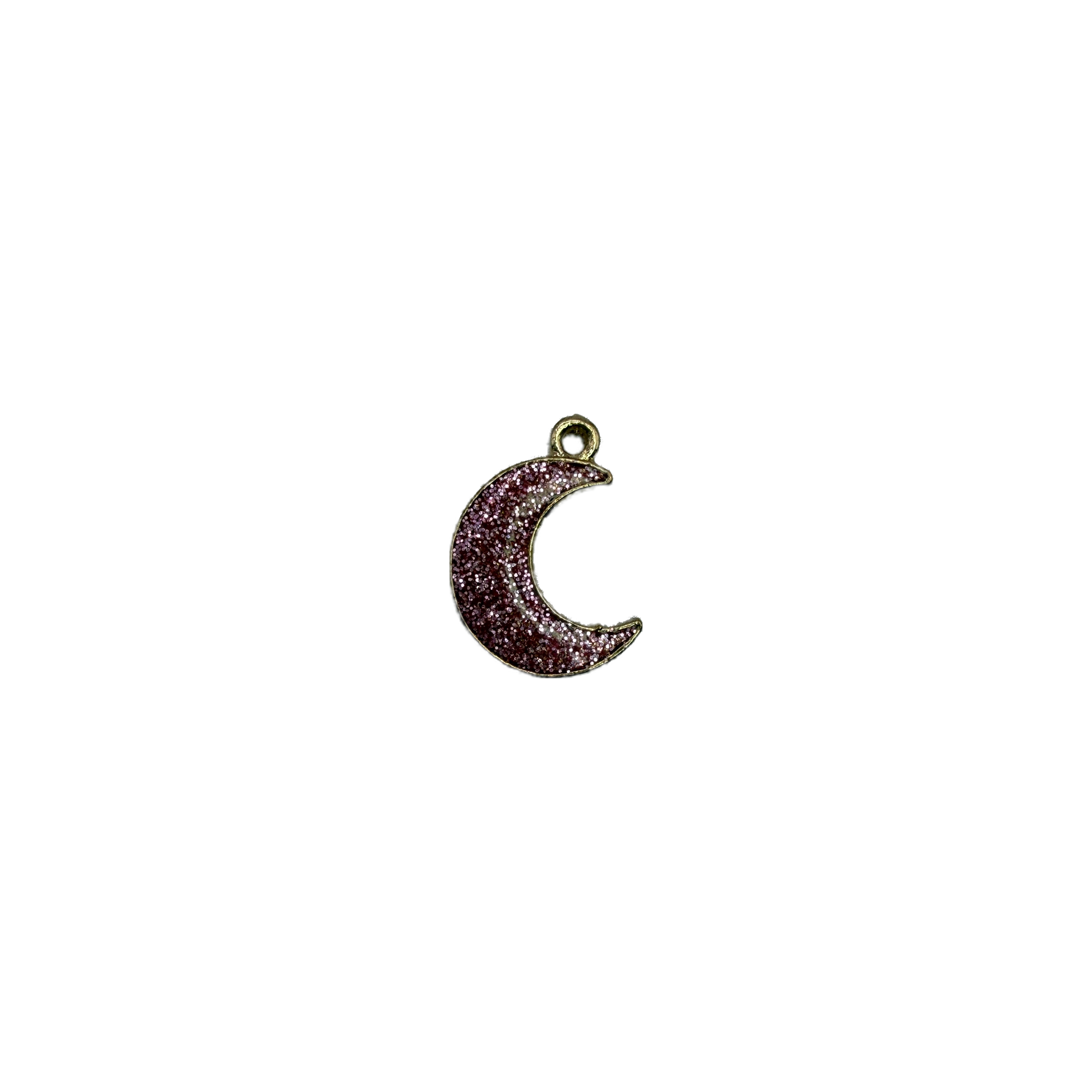 Glitter pink crescent moon with gold outline