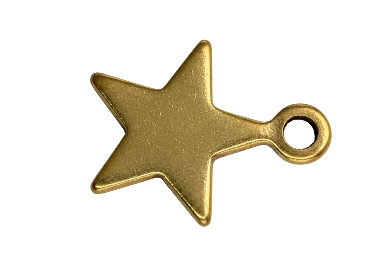 Brushed gold starfish charm with sculpted edges on black background