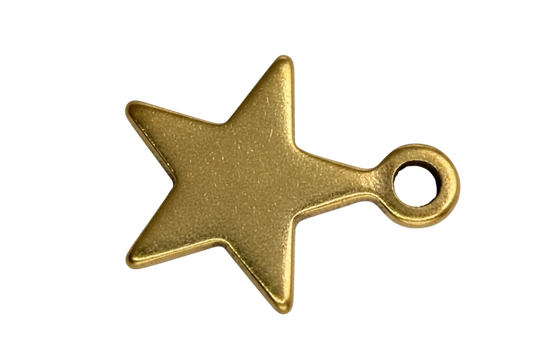 Brushed gold starfish charm with sculpted edges on black background