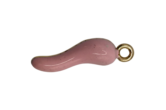 Glossy pink chili pepper charm with polished gold finish