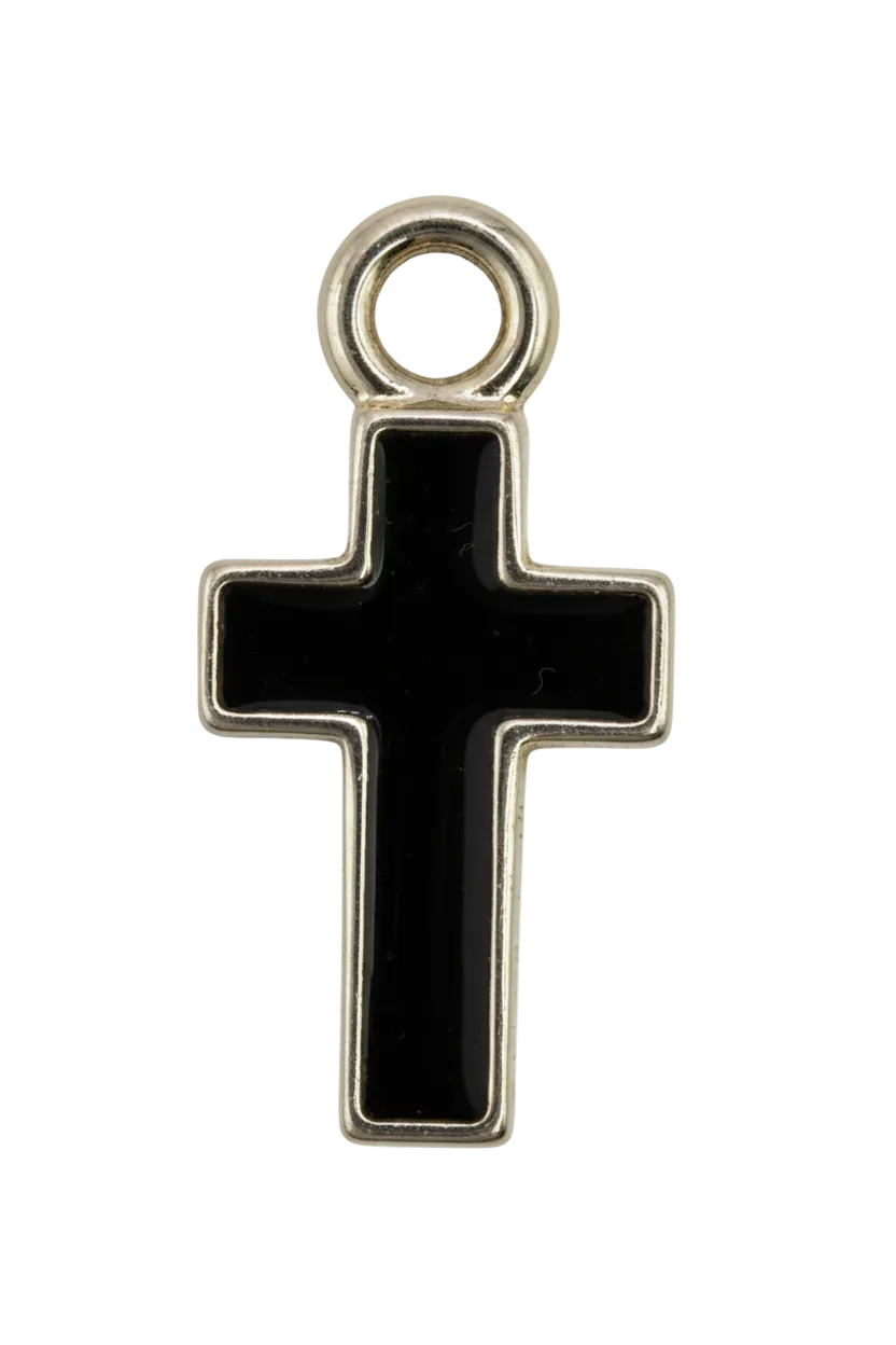Glossy black cross with gold-tone outline