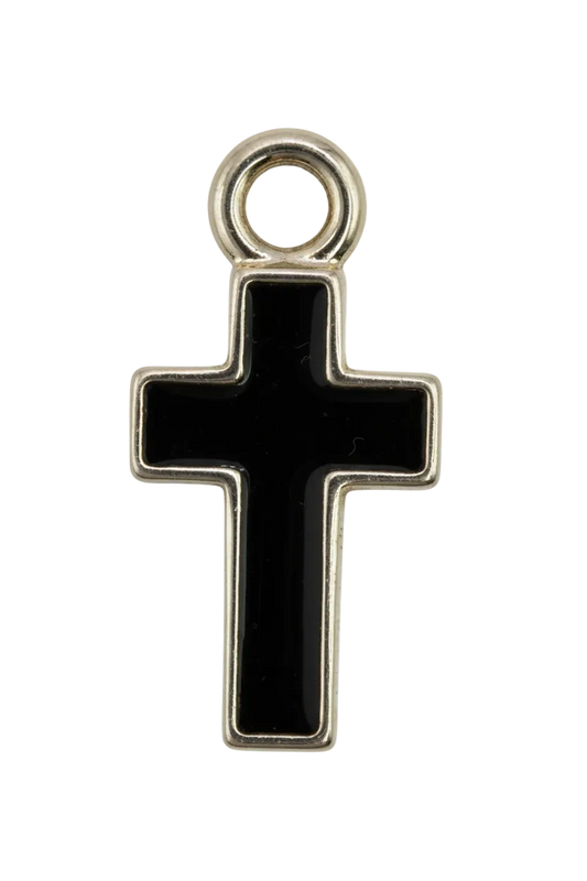 Glossy black cross with gold-tone outline