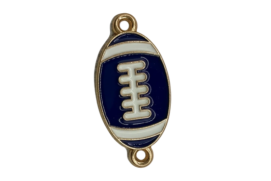 Navy and white enamel football with gold trim and lace detail