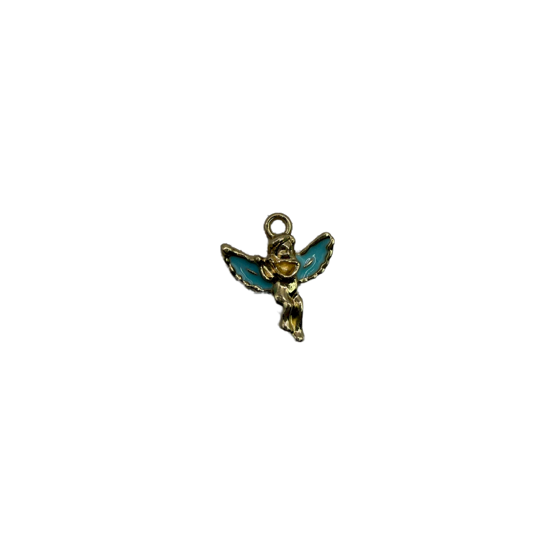 Gold bee charm with turquoise enamel wings