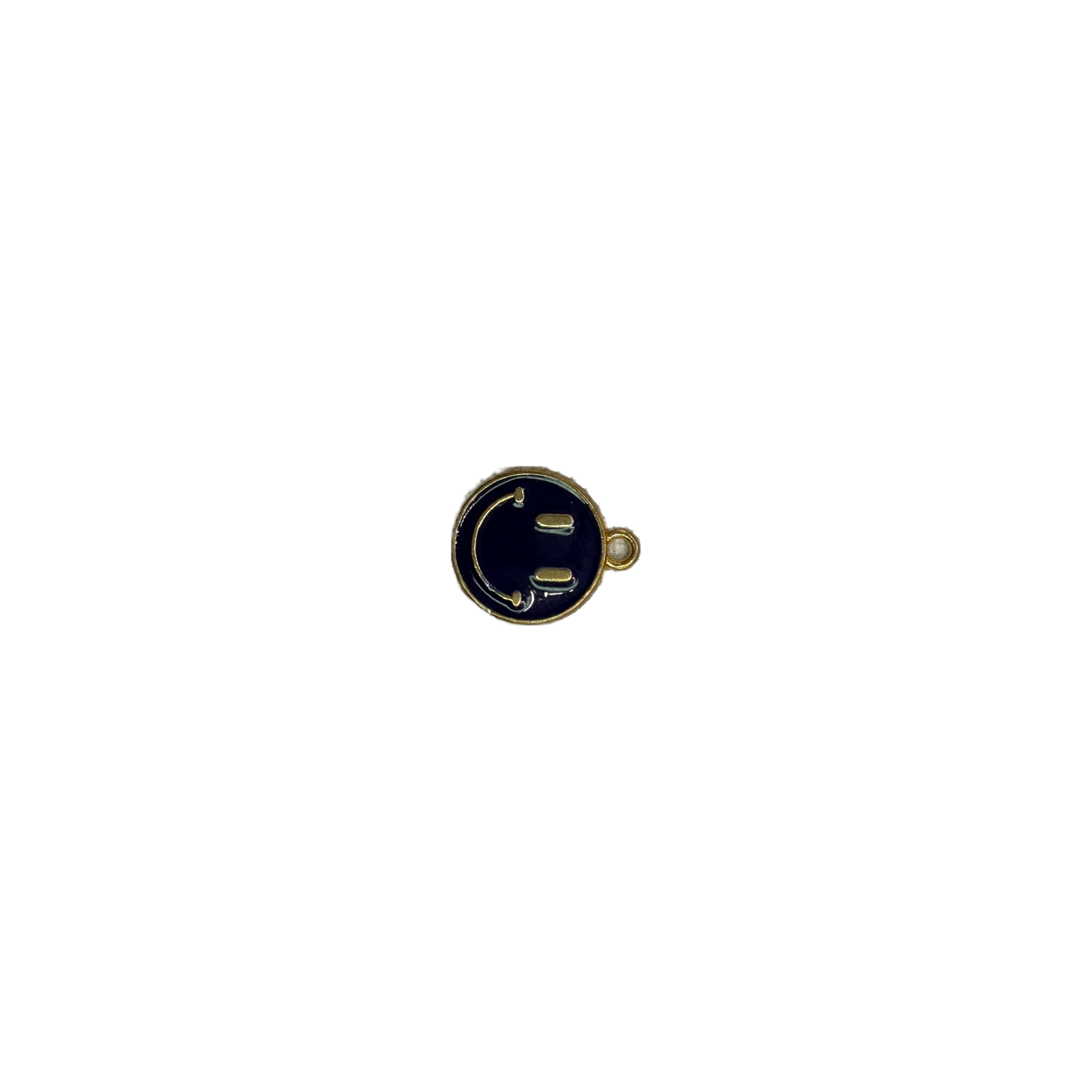Navy winking face coin in gold with clear crystal accent