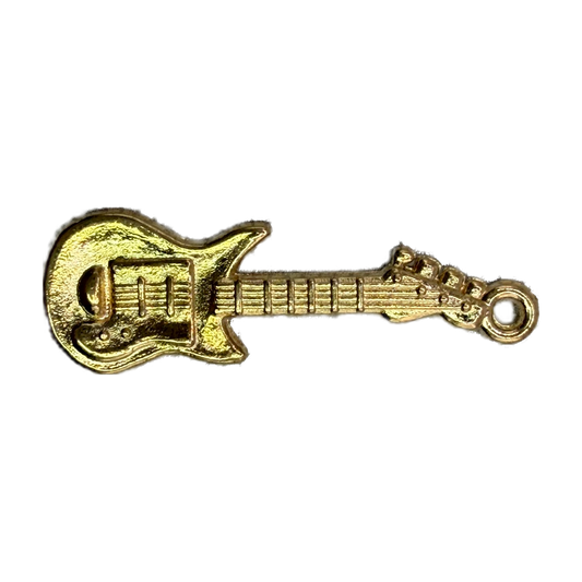 Gold electric guitar charm with textured detailing and frets