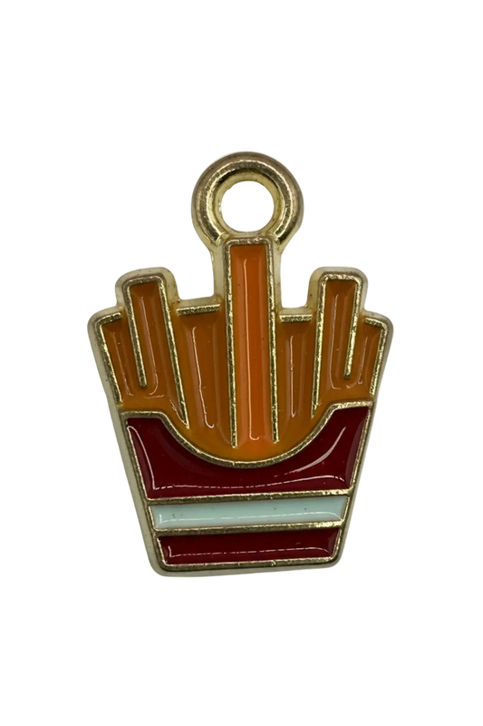 Gold-tone enamel charm featuring an orange hand holding a red book with a white stripe
