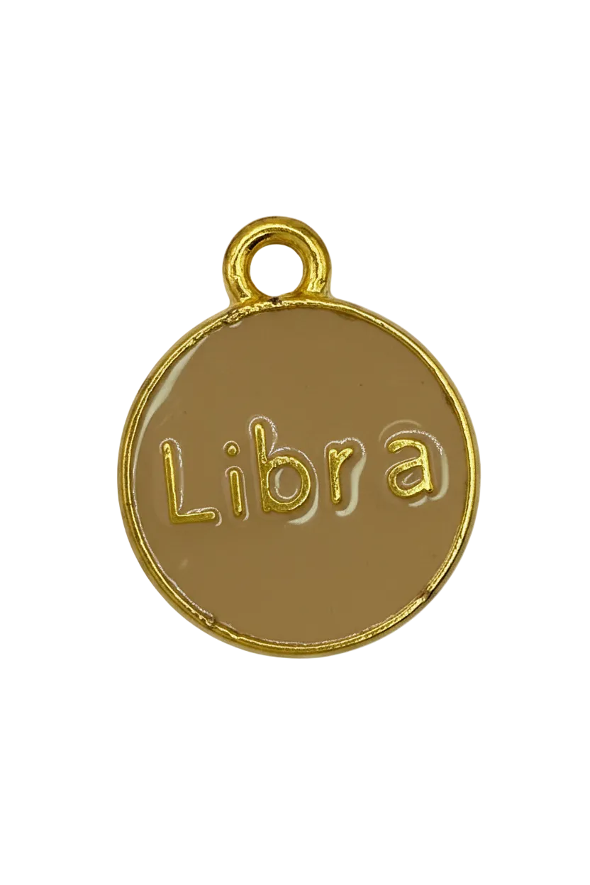 Round taupe enamel coin charm with raised gold Paris lettering