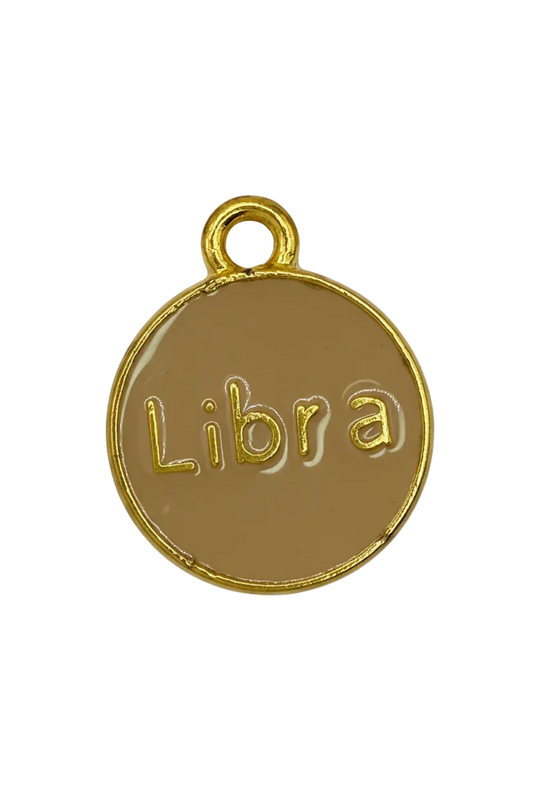 Round taupe enamel coin charm with raised gold Paris lettering